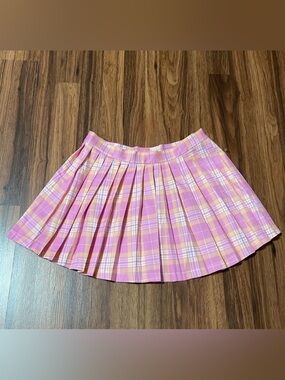 Y2K Roller Disco Pink Plaid Mini Pleated Skirt